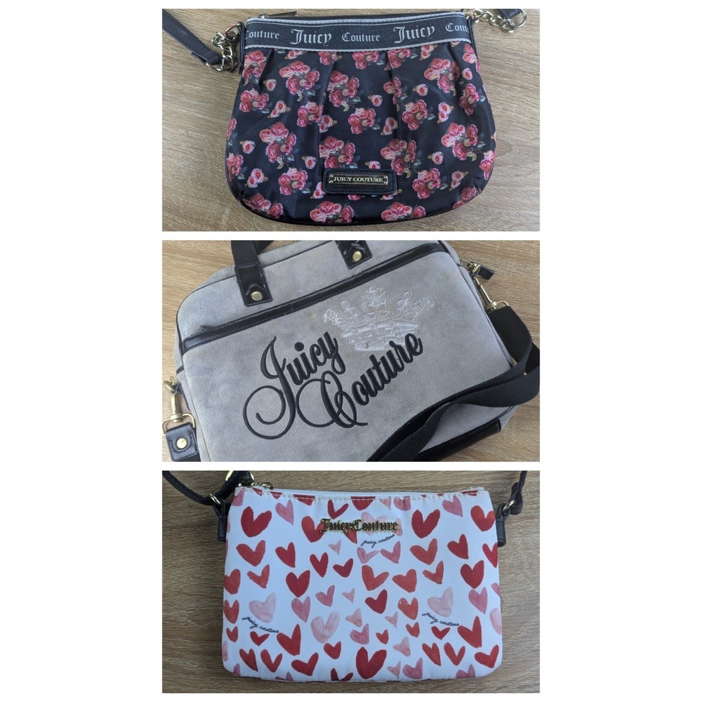 Juicy Couture Purse Lot x3 Crossbody Small Laptop Vtg Y2K Flowers Hearts Velour